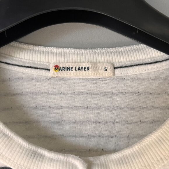 Marine Layer Double Knit Carter Henley in White/Black Stripe - Picture 6 of 8